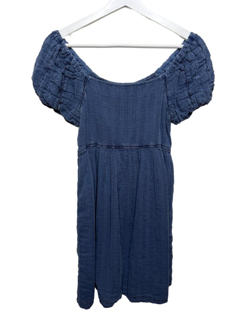 American Eagle Blue Chambray Puff Sleeve Square Neck Dress XS